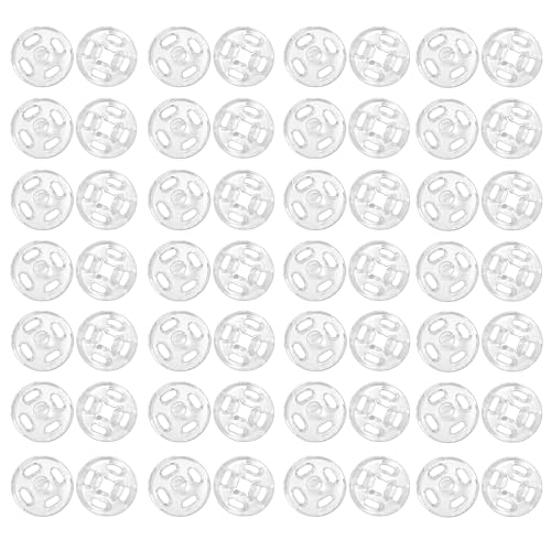 TOAOB 60 Pairs Plastic Snap Fasteners Buttons Clear Invisible Press Studs Transparent Sew on Snap Buttons for Clothing DIY Clothes Shirt Sew Purse Handbag 10 mm