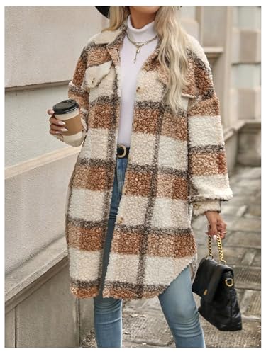 SOLY HUX Women's Fuzzy Plaid Jacket Button Down Long Sleeve Fleece Jacket Warm Outerwear Coat4