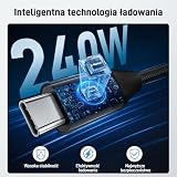 acer Kabel USB C 240 W, kabel do szybkiego ładowania typu C (1,8 m/1 paczka), nylonowy oplot, kompatybilny z urządzeniami iPhone 16/15 Pro Max, Galaxy S24/S23, MacBook Pro/Air, iPad, laptop itp.