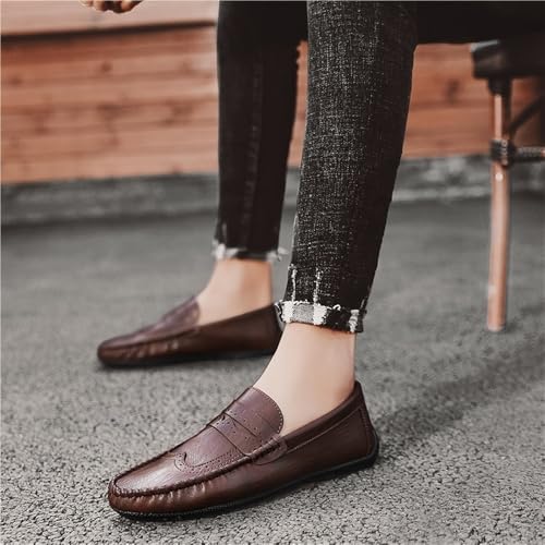 Mens Loafers Round Toe PU Leather Flat Heel Lightweight Anti-Slip Breathable Party Wedding Loafers3