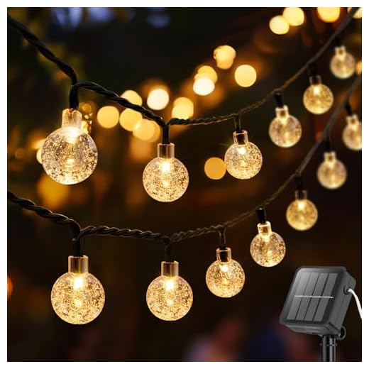 Metaku Solar String Lights for Outside, 20FT 30 LED Crystal Globe String Lights, Solar Powered Outdoor Lights with 8 Lighting Modes, Patio Hanging Lights for Garden, Camping and Party Décor Warm Whit