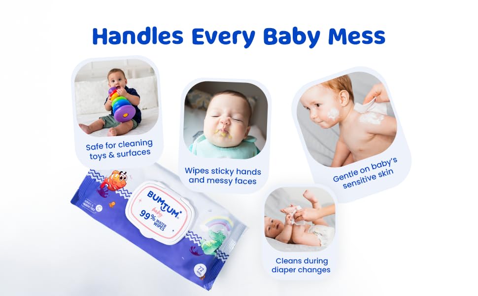 Image of Bumtum Baby Gentle 99% Pure Water Soft Moisturizing Wet Wipes With Lid | Aloe Vera & Chamomile Extracts | Paraben & Sulfate Free (Pack of 30, 72 Pcs. Per Pack)