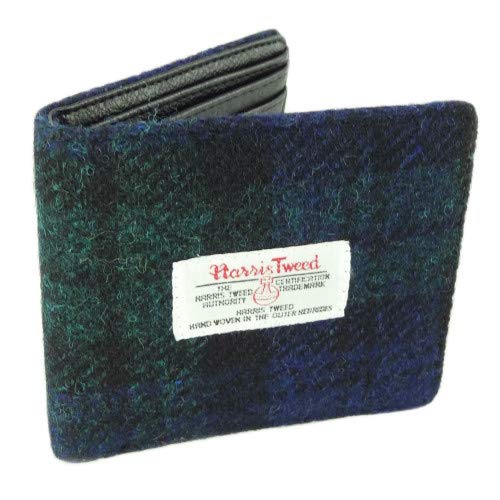 KWH Glen Appin of Scotland Blue Green Blackwatch Tartan Check Harris Tweed Mens Gents Mull Wallet