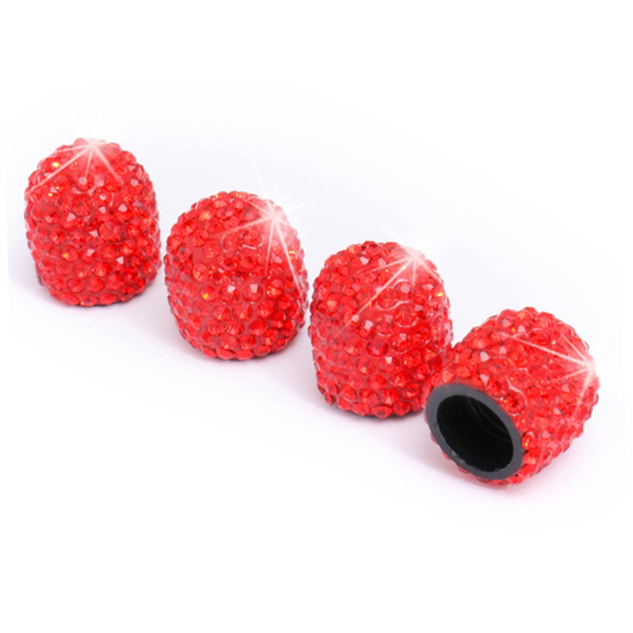 Cabilock 5 Bouchons de Valve de Pneu Décoratifs Anneau de Bouton de Démarrage, Strass Rouge, Anti-poussière pour Voiture et Moto