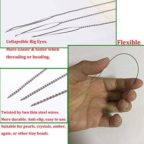 Y-Axis 9 Pcs Assorted Collapsible Eye Twisted Beading Needles Big Eye Needles With Scissors & Needle Bottle #TOP3