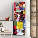 Stickers autocollants pour frigo, autocollant de réfrigérateur couvrant entièrement la porte du réfrigérateur muraux pour décalcomanie de cuisine, peinture de peinture abstraite de couleur