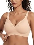 Showyoo Womens Bras Wireless Comfortable Bra No Underwire Tshirt Bralettes V Neck Seamless Brassiere Peach Puff L