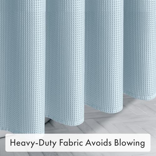 Image of AmazerBath Fog Blue Shower Curtain Waffle Textured, Fabric Shower Curtain Misty Blue Thick Heavy Duty 240GSM Hotel Quality Bathroom Shower Curtains, Premium Polyester, 72 x 72 Inches