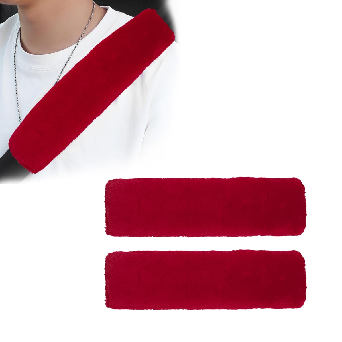 2 almohadillas de hombro para cinturón de seguridad, fundas suaves y esponjosas para cinturón de seguridad, cómodas y cálidas, para adultos y niños, accesorios de coche (rojo vino)
