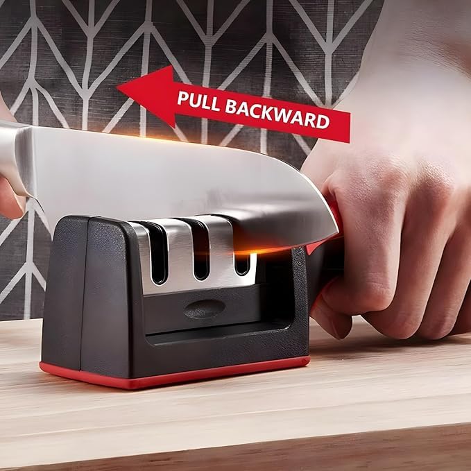 Image of 3-Stage Manual Knife Sharpener with Tungsten Carbide, Ceramic, Diamond Abrasive, ABS Plastic, 20x4.5x5.5 cm,