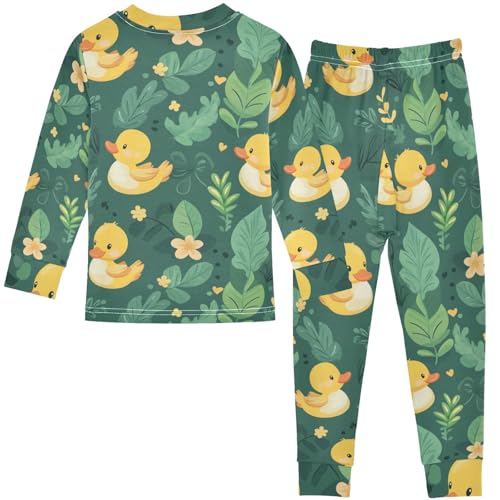 Pigsaly Pajama Set 2 Piece Ducks Lear Green Yellow Flower Pajama Sets Long Sleeve Pjs Sleepwear 6Y2