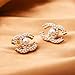 Letter pearl set with diamonds and silver needle stud earrings, Gold-Tone Fashion Jewelry for Women