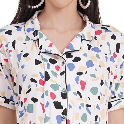 Image of Women's Pure Cotton Top & Pyjama Set - Printed Nightwear and Loungewear, Comfortable Night Suit for Sleep and Relaxation