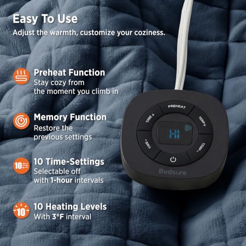 Image of Bedsure Luxury Quilted Heated Blanket Full, Thick Electric Blanket, Blue