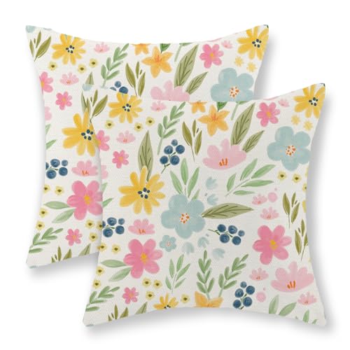 Yellow Pink Blue Floral Pillow Covers