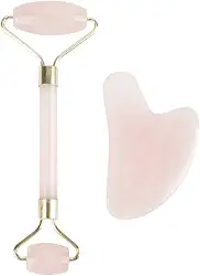 Jade Rolo Facial, Rolo de jade para rosto, Premium Rose Quartz Rolo Facial Gua Sha Ferramentas de Raspagem Anti Envelhecimento Rolo de Jade Facial beleza ferramenta