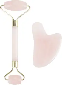 Jade Rolo Facial, Rolo de jade para rosto, Premium Rose Quartz Rolo Facial Gua Sha Ferramentas de Raspagem Anti Envelhecimento Rolo de Jade Facial beleza ferramenta