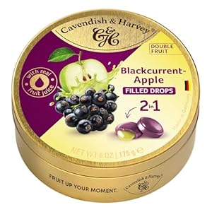 Cavendish & Harvey | Double Fruit Drops – Blackcurrant with Apple Filling | 175g 6 ounce Tin