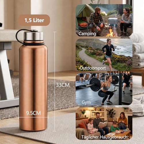 YYW 1,5 Liter Thermosflasche Edelstahl, Auslaufsicher Sportflasche, Rosa – Ansicht 6