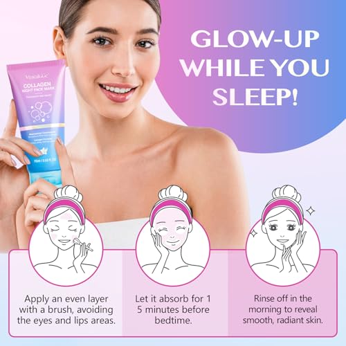 Collagen Night Wrapping Mask, Korean Collagen Face Masks Skincare for Anti Aging, Overnight Face Mask for Peel Off, Glass Skin Mask for Glowing Skin, Korean Skincare, Reducing Sagging Dullness,Firming - Image 8