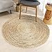 Produktbild VALOOMA Jute Teppich, Runder Teppich aus natürlichen Pflanzenfasern, 90-120 cm Boho Teppich Jute, handgeknüpft und umweltfreundlich, Teppich Outdoor, Teppich rund, Juteteppich (120 cm)