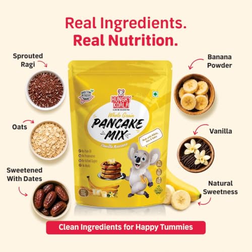 Image of Hungry Koala Vanilla & Banana Pancake Mix | No Maida | Instant Breakfast Mix made with Oats and Jowar | Healthy Breakfast for Kids & Adults | Gluten Free, High Sprouted Protein, Low Carbs, Eggless 200 Gm - Pack of 1