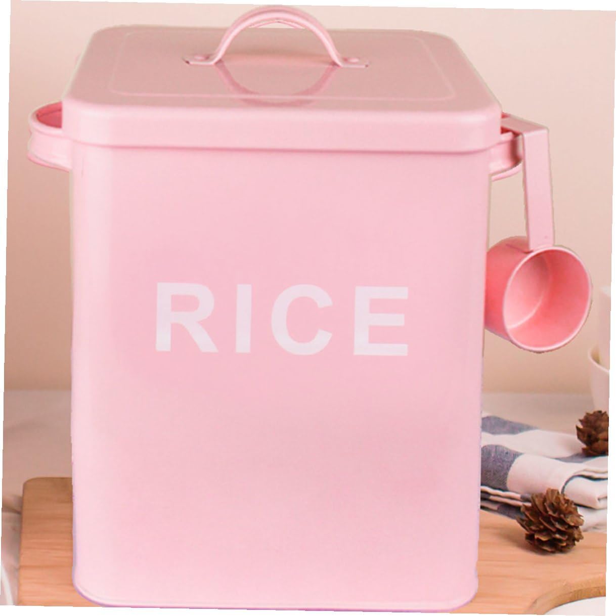 Large Capacity Iron Pet Food Storage Barrel with Airtight Seal and Measuring Scoop, Pink Household Rice Container for Dog and Cat Food, Moisture-proof Kitchen Storage Bin