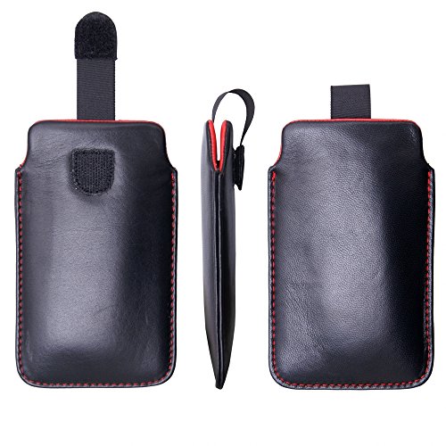 Premium Echtleder Tasche hadegemacht mit Klettverschluss für iPhone 6, 6S, iPhone 7, Hülle, Schutzhülle, Schale, Handytasche, Handyhülle, Leder, Aus echtem Leder, Schwarz, Rot
