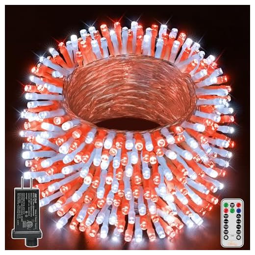 Ollny Red and White Christmas Lights Waterproof, 400LED 131FT String Lights with Remote 3 Timer, Plug in 8 Modes Fairy Light for Xmas Tree Indoor Bedroom House Party Wedding Decorations