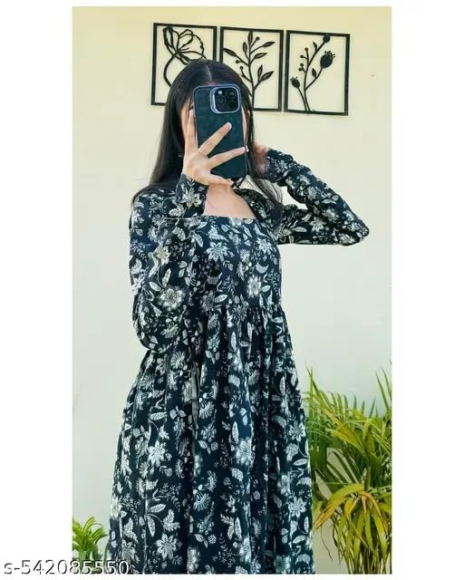 Image of Utsaahit Women's Cotton Full Sleeves Nayra Cut Long Kurti