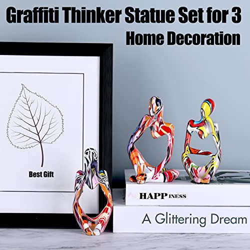 3 Piece Abstract Graffiti Thinker Statues And Sculptures, Colorful Mini The Thinker Figurine Ornaments, Minimalist Art Bookshelf Coffee Table Home Office Desk Tabletop Living Room Decor Figurine #TOP4