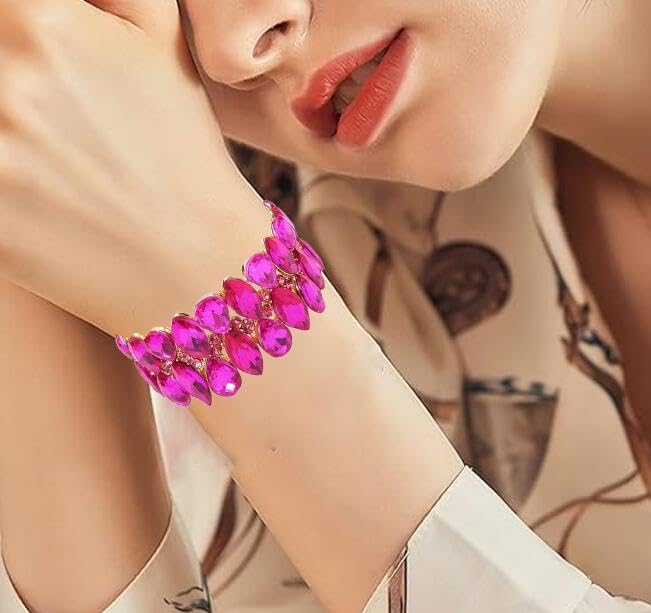 Women's Statement Stretch Bangle Wide Teardrop Marquise-Shape Crystal Elastic Bracelet Art Deco Bridal Jewelry2