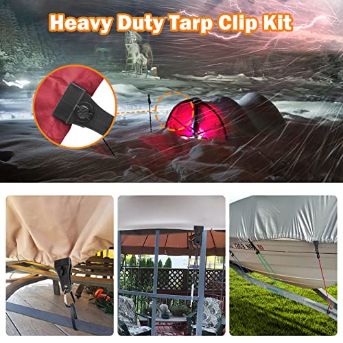 Upgrade Large Tarp Clips Heavy Duty Lock Grip -Total 24 Pcs Tarp Clamps Thumb Screw Tent Fasteners Clips With Carabiner For Camping Awnings Caravan Canopies Car Truck Swimming Pool Boat Cover Clips #TOP5