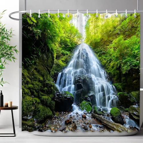 Rideau de douche en polyester forêt et cascade de qualité supérieure 155x180 - 2