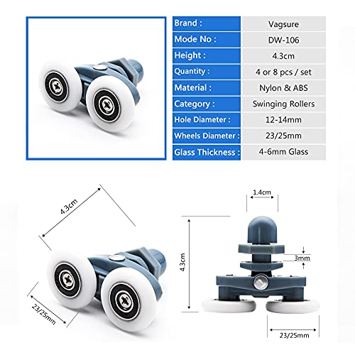 Rodillos de rueda para puerta de ducha con polea doble ajustable de ABS y 27mm 8 piezas 3