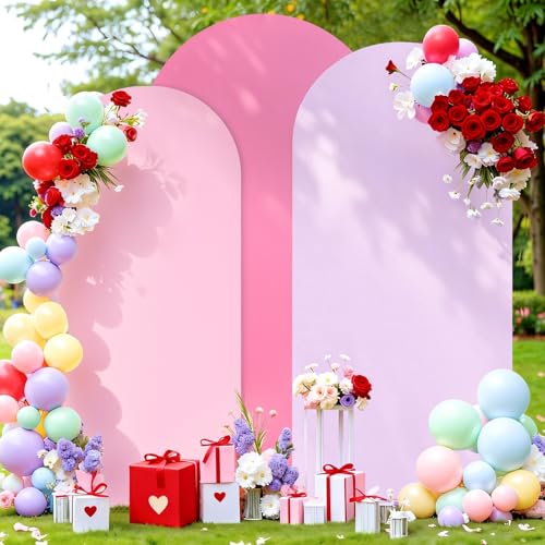 Image of SoarDream Wedding Arch Cover Pink Lavender Double-Sided Spandex Fitted Wedding Arch Stand Covers Set of 3 Round Top Blushing Chiara Arch Covers 6FT 6.6FT 7.2FT for Wedding Party Decor