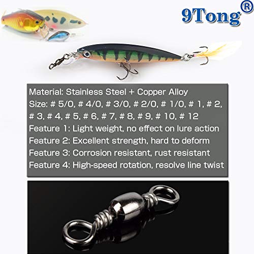9Tong High Strength Fishing Swivels Barrel Solid Ring Barrel Fishing Swivel Rolling Fishing Tackle Line Connector Saltwater Freshwater Stainless Steel Accessories 100pcs 40lbs - Image 2
