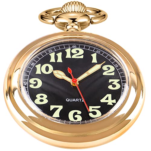 Whodoit Gold Shiny Arabic Numeral Men's Quartz Pocket Watch, Pocket Watches Gift Quartz Movement For Men With Chain-Gold #TOP19