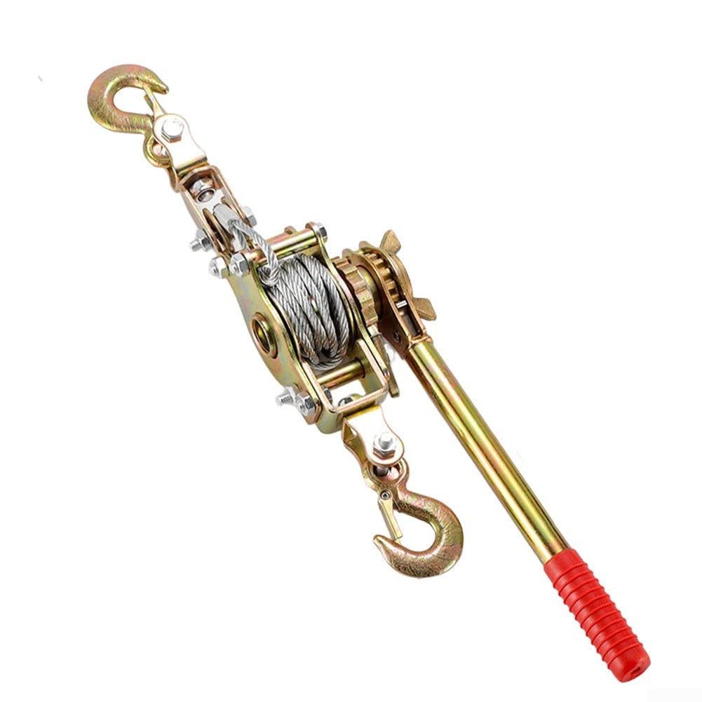 Tensor de trinquete de doble gancho, extractor de cable de acero de aleación para apretar cuerda de alambre, capacidad 1T/2T para aparejos y construcción (2T de una sola línea)