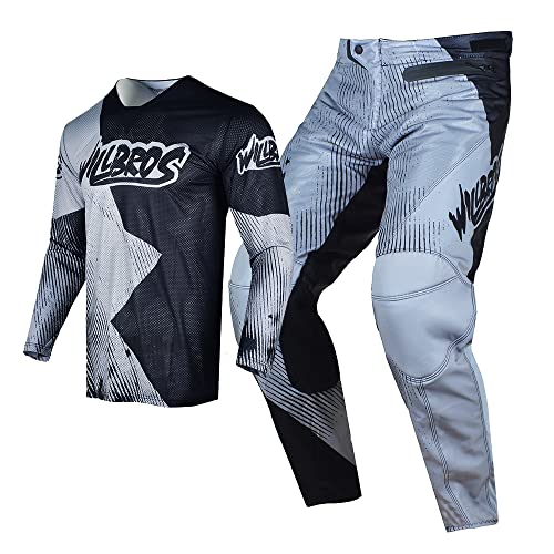 Willbros Combo de Pantalón de Punto Motocross Conjunto de Equipo de Equitación MX Carreras Ropa de Carreras Off-road Respirable (Jersey Adulto M/Pants W32)