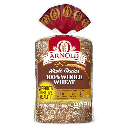 Arnold Whole Grains 100% Whole Wheat Bread, Wheat Bread Free From Artificial Colors, Flavors and Preservatives, 24 oz Loaf