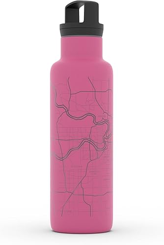 Miniatura 474 de Well Told Botella de agua aislada con mapa Chicago Illinois, grabado de acero inoxidable (21 onzas, gris muelle) botella aislada de mapa