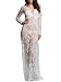 U-Story Sexy Deep V-Neck Long Sleeve Lace Beach See-through Maternity Maxi Dress (Large, White)