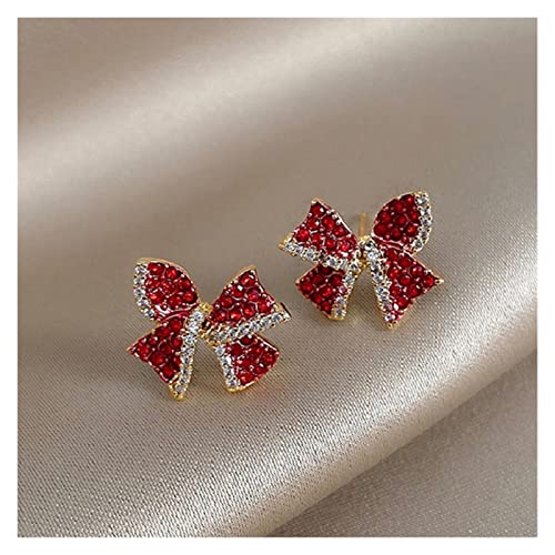Boucles d'oreilles de Noël en cristal de zircon rouge pour femme avec nœud papillon