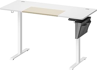 VASAGLE Electric Standing Desk, Height Adjustable Desk, 60 x 140 x (72-120) cm, 4 Memory Heights, Storage Pocket, for Home Office, Study, Cloud White and Matte White LSD016W11V1
