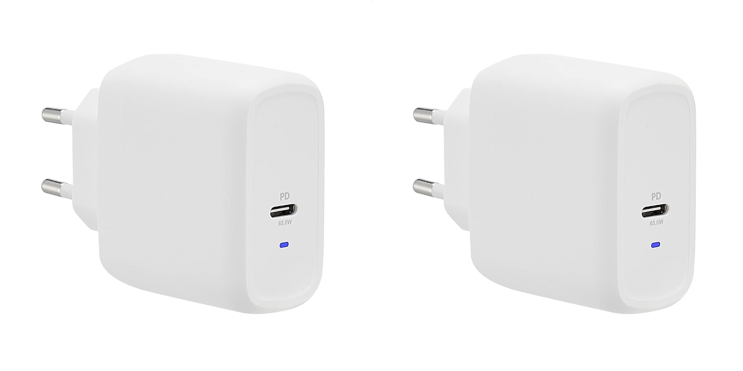 Amazon Basics Caricabatterie USB-C da parete a 1 porta da 65 W, GaN, per laptop, tablet e telefoni cellulari con alimentazione, bianco (senza tecnologia PPS), 5,61 x 2,87 x 5 cm (Confezione da 2)