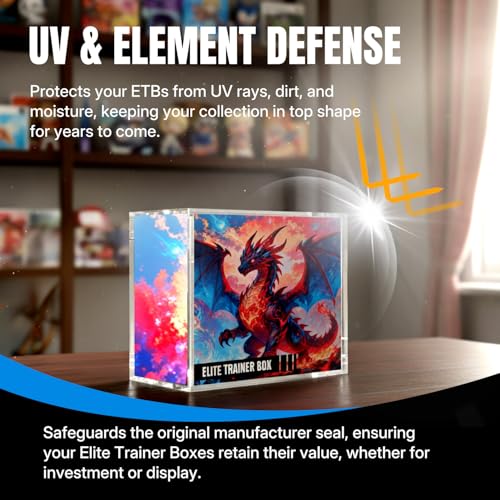 Wigearss Acrylic Display Case For Elite Trainer Box (Etb) - 5Mm Thick Uv Protection Magnetic Lid - Clear Protective Storage Box For Tcg Collectibles & Trading Cards (Internal: 19X16.8X9Cm) - 3