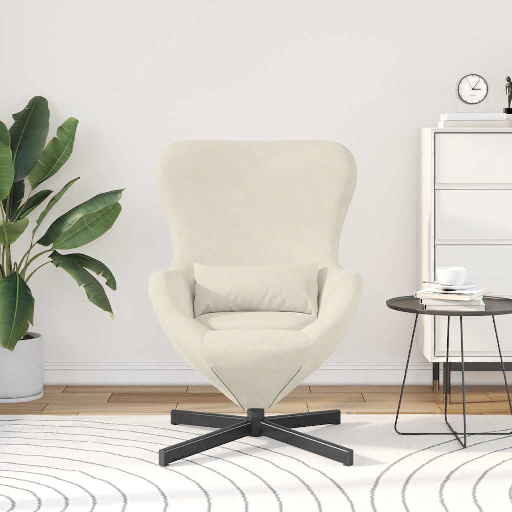 Poltrona a uovo color crema in velluto con telaio in metallo, 63 x 73 x 90 cm, moderna sedia lounge per soggiorno, camera da letto, relax, lettura, comfort, ergonomica