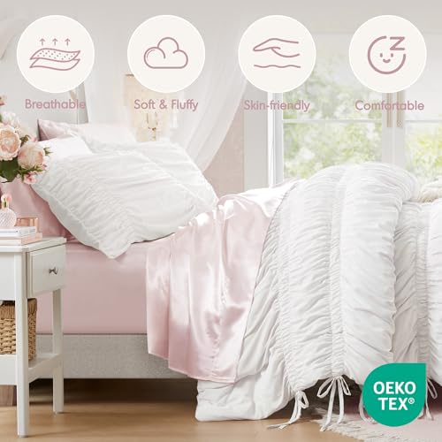 Image of Intelligent Design Ruched Shabby Chic White Queen Comforter Set, 3pc
