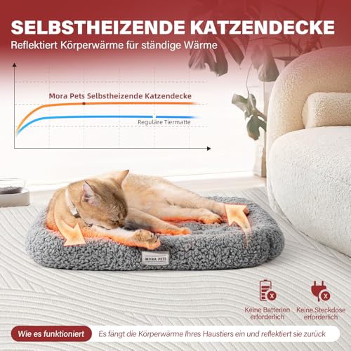 Mora Pets Selbstheizende Katzendecke Selbstwärmend Ohne Strom Wärmedecke Katze Waschbare Heizdecke Hund Erhöhtes Kopfkissen Design Selbstheizende Decke Katze mit 25D-Schwamm 43 X 49 cm, Gray